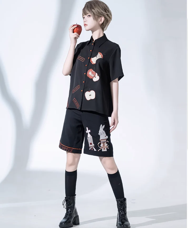 Badapple - Ouji Lolita Black Shirt and Shorts Set - Image 8