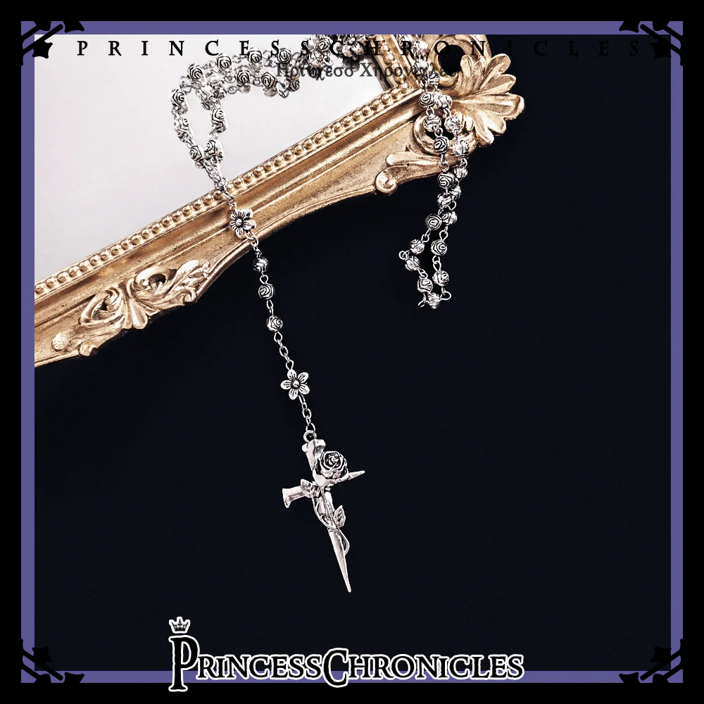 Yan Ye - Gothic Lolita Cross Shaped Rose Necklace - Image 4