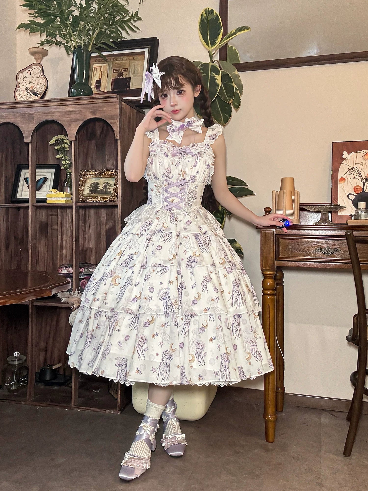 Starry Jellyfish - Printed Classic Lolita JSK Dress, Short Sleeve OP - Image 2