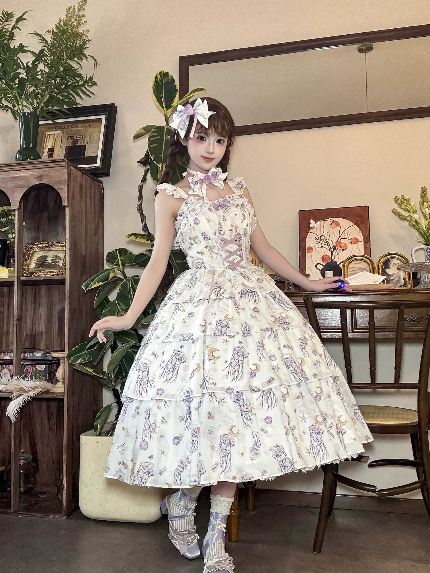 Starry Jellyfish - Printed Classic Lolita JSK Dress, Short Sleeve OP - Image 21