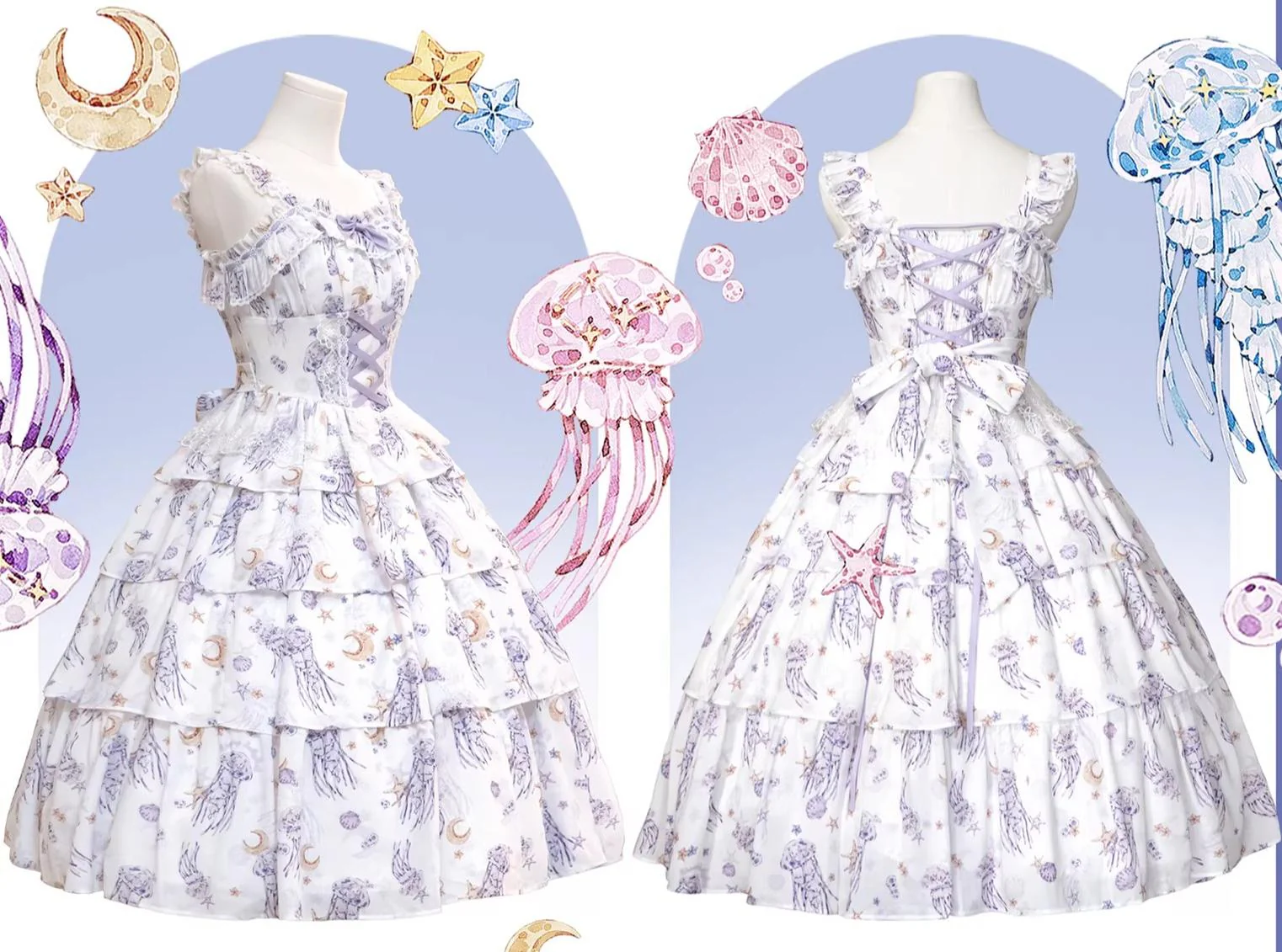 Starry Jellyfish - Printed Classic Lolita JSK Dress, Short Sleeve OP - Image 24