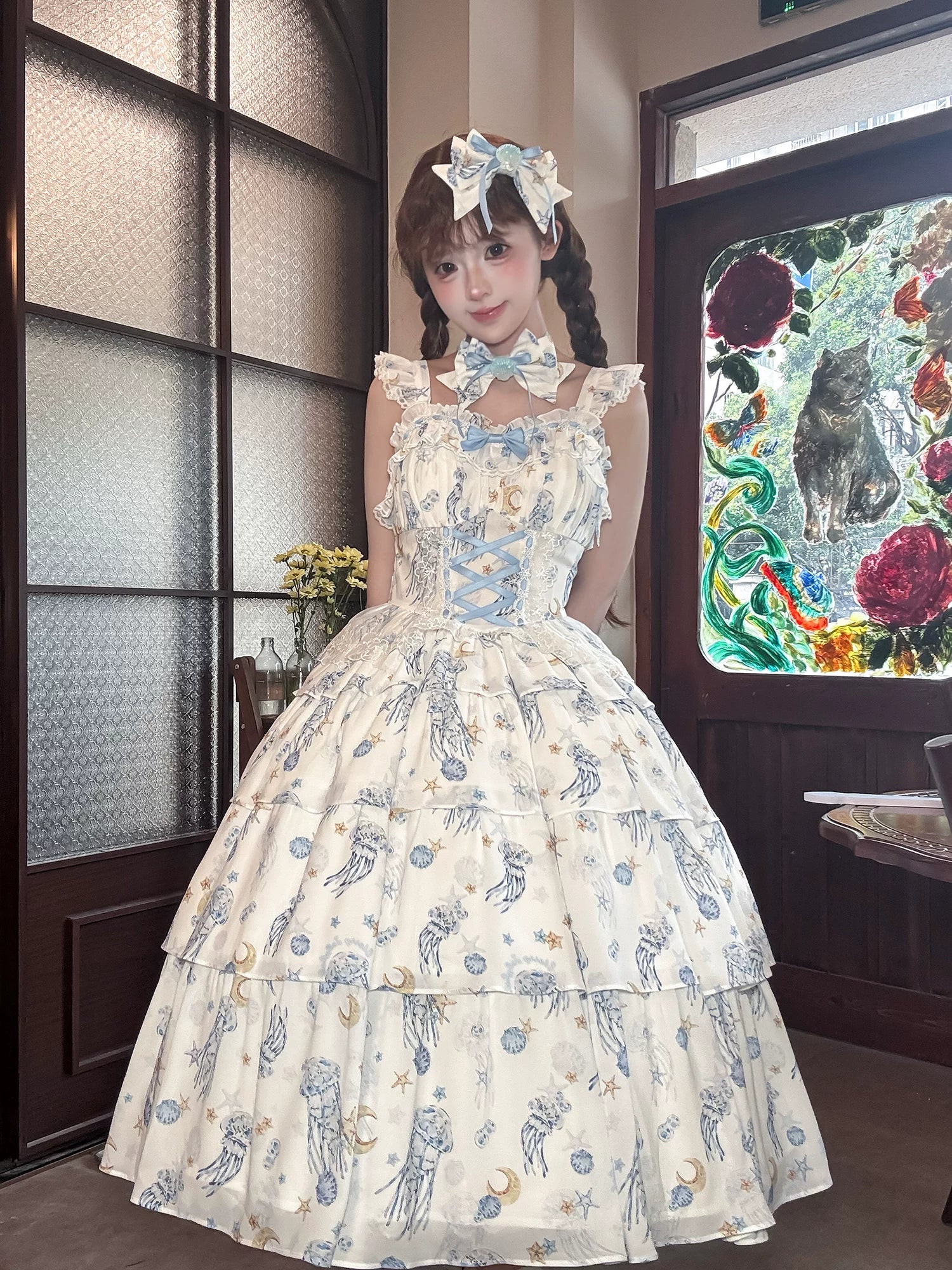 Starry Jellyfish - Printed Classic Lolita JSK Dress, Short Sleeve OP - Image 9