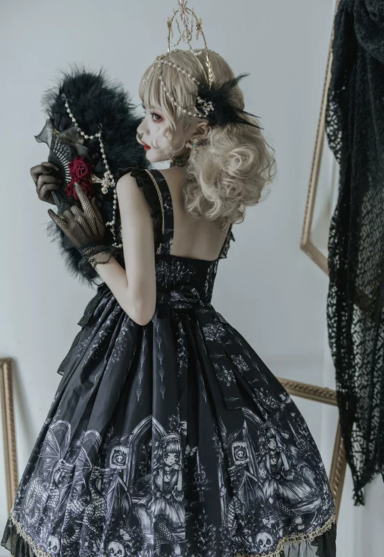 Dragon Witch - Printed Gothic Lolita JSK Dress, Front Opening - Image 6