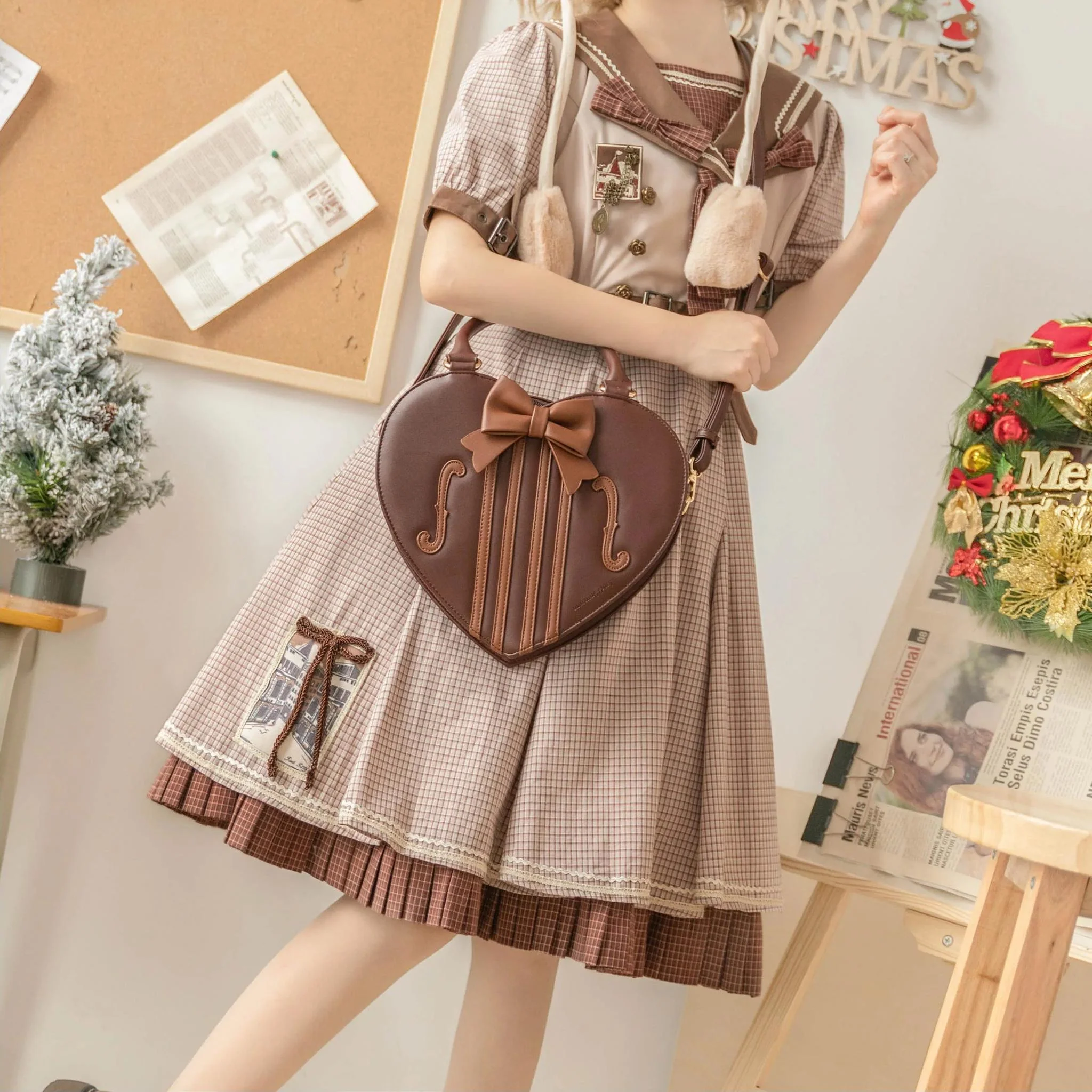 Heart of Violin - PU Classic Lolita Heart Shaped Bag, Violin and Bow Detail - Image 13