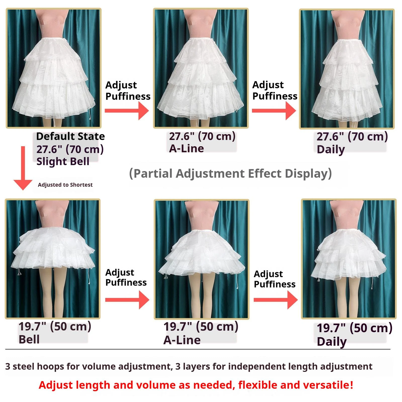 Puffy Lolita Hoop Petticoat, Adjustable Length & Volume - Image 10