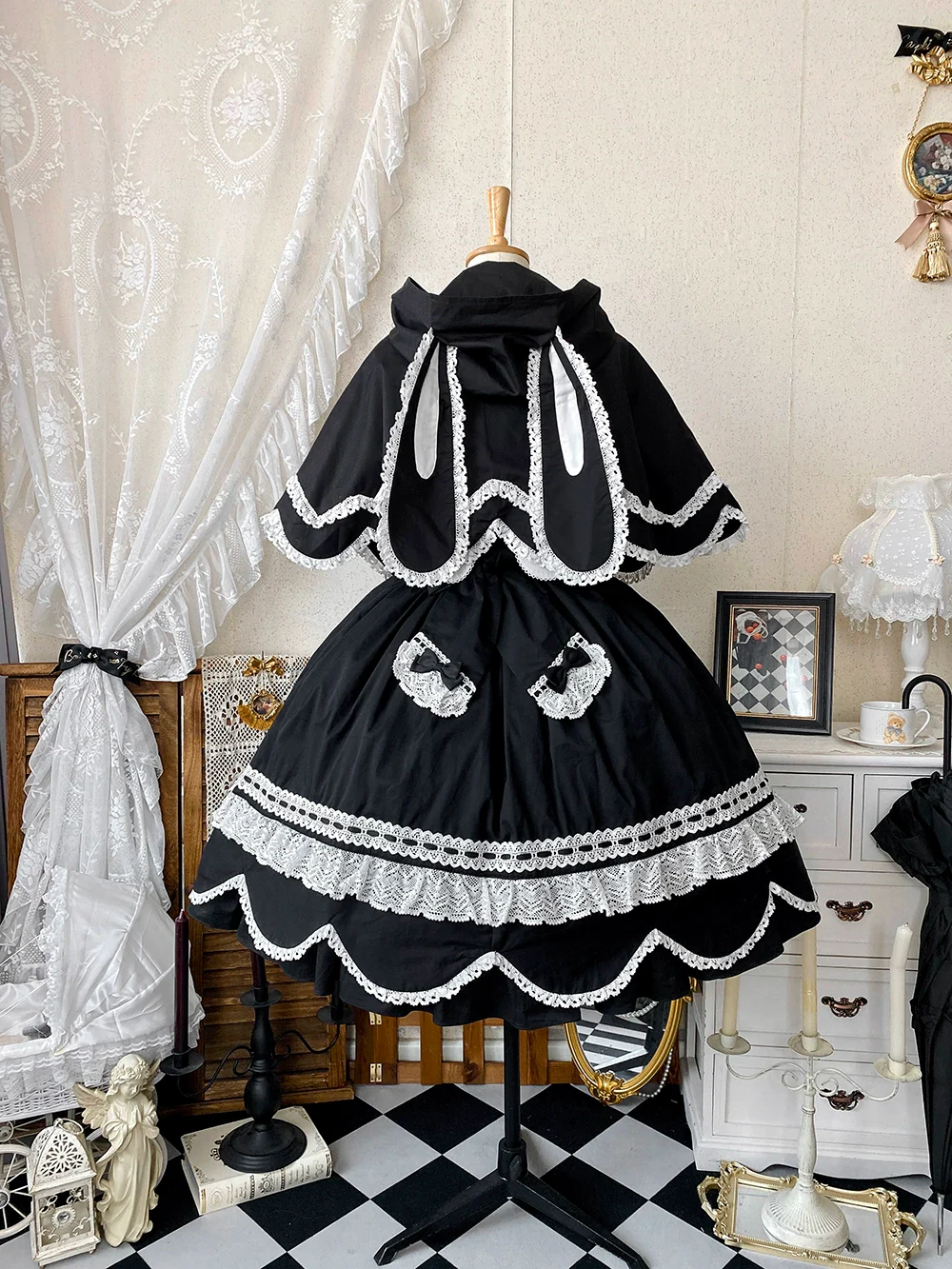 Vintage Petal Rabbit - Pure Cotton Kawaii Lolita Cape With Rabbit Ear Hood - Image 26