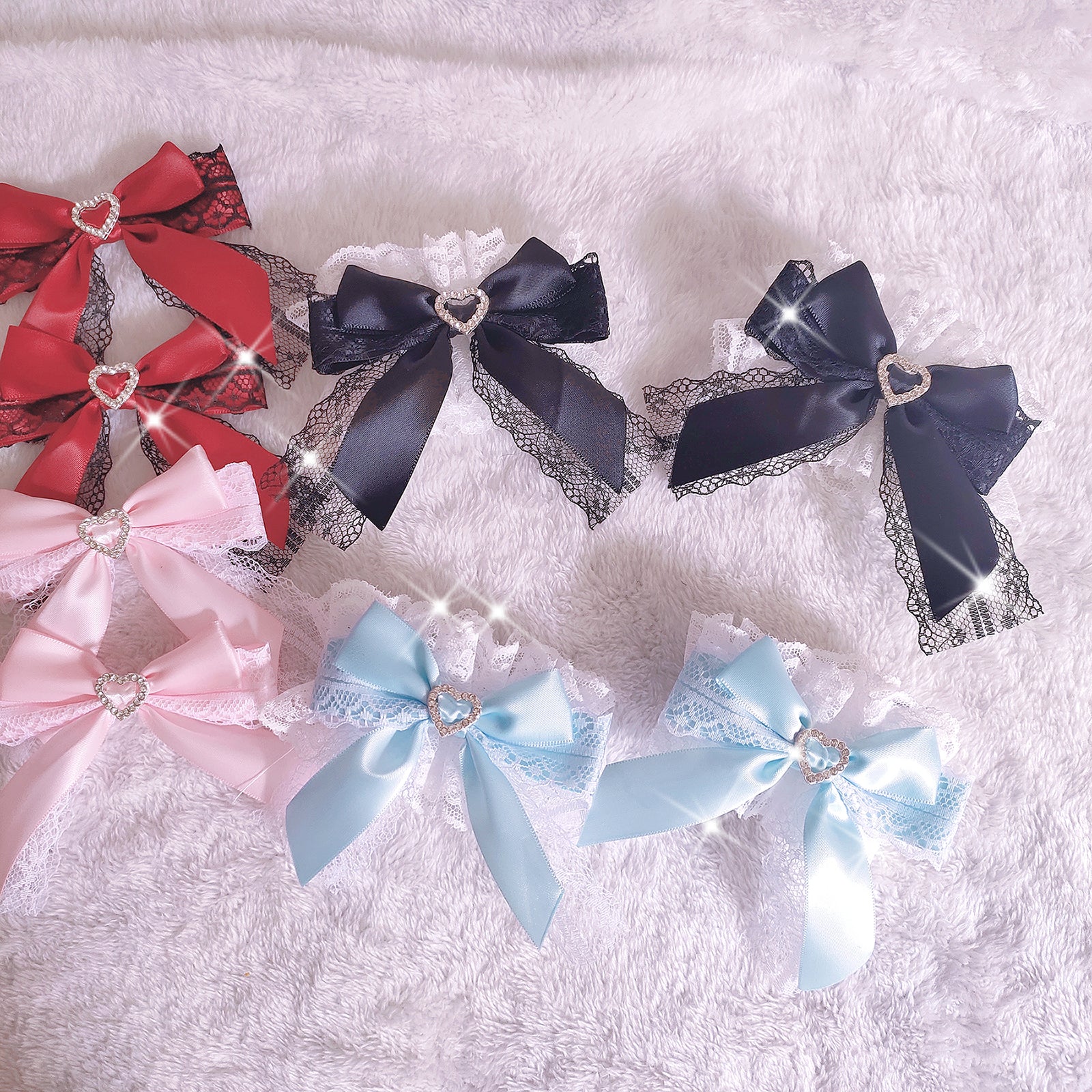 Sweet Lolita Lace Heart Bow Cuffs - Image 7