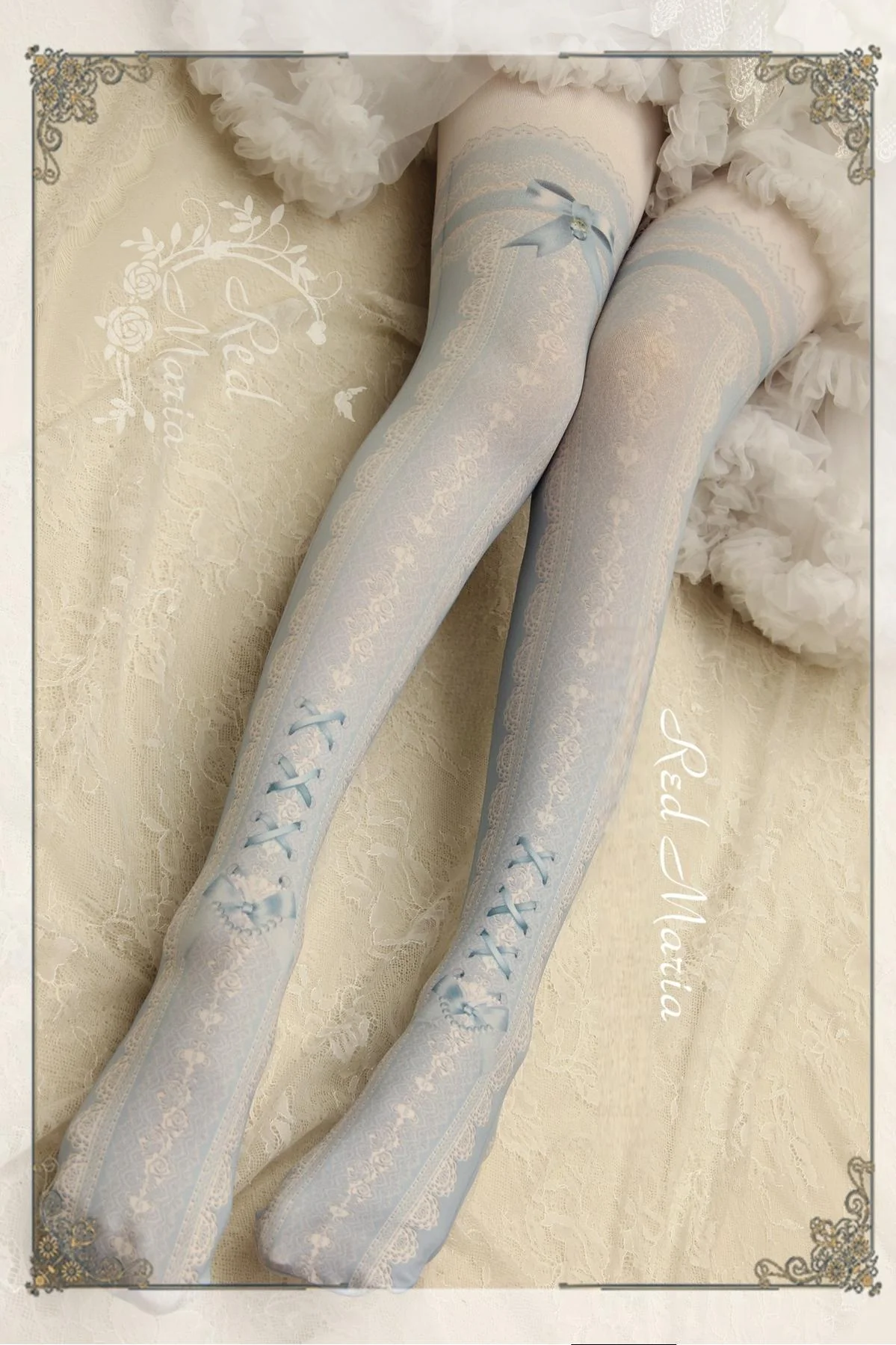 Lace Printed Bow 80D Lolita Tights Multicolors - Image 10