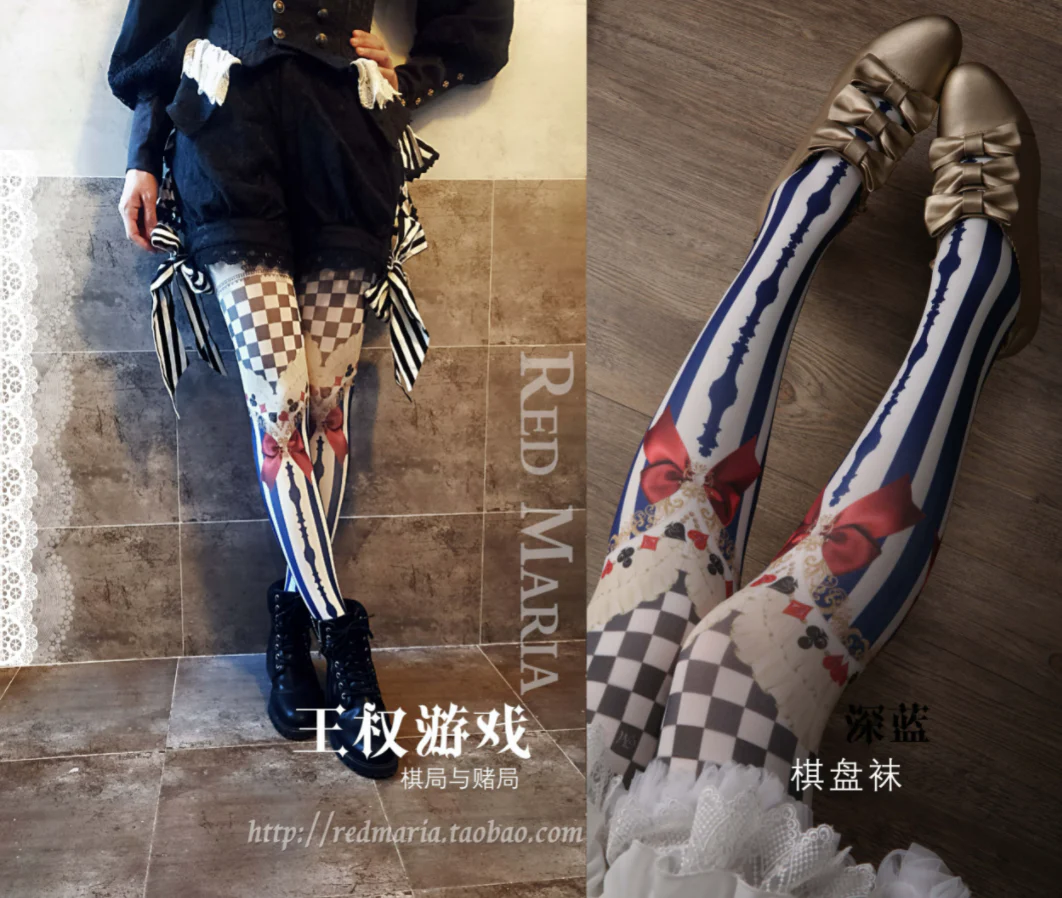 Red Maria - Royalty Game - Chessboard 80D Velvet Lolita Tights - Image 6