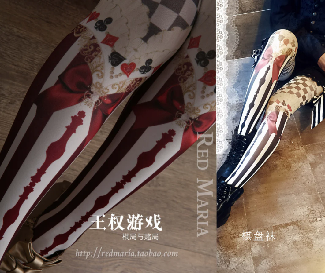 Red Maria - Royalty Game - Chessboard 80D Velvet Lolita Tights - Image 8
