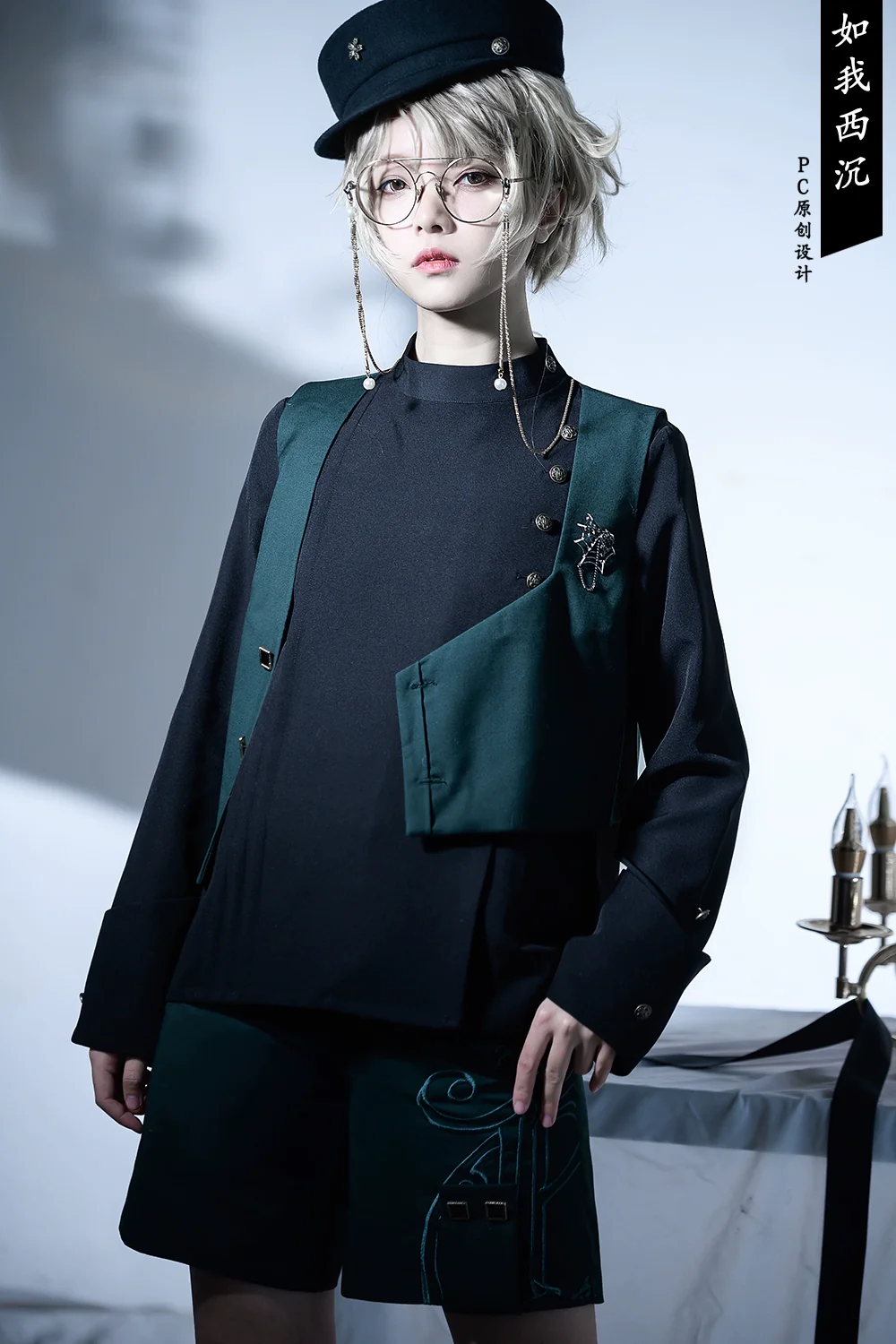 As I Sink West - Retro Ouji Lolita Prince Style Black Blouse - Image 14