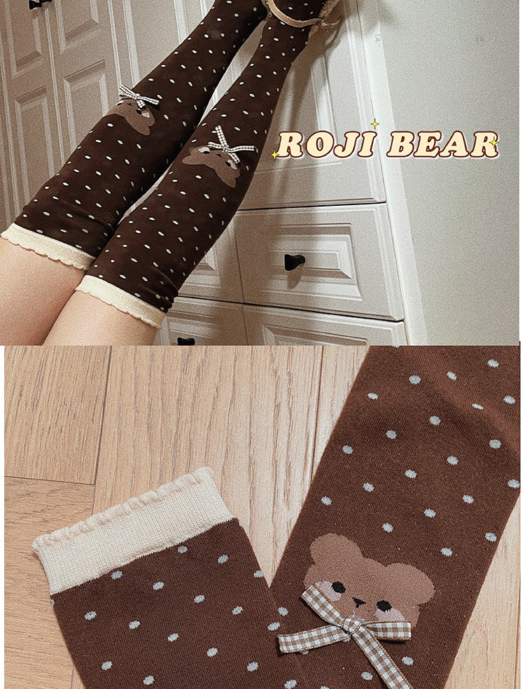 Roji roji - Bear Dots Bow Cotton Lolita Thigh Stockings - Image 8