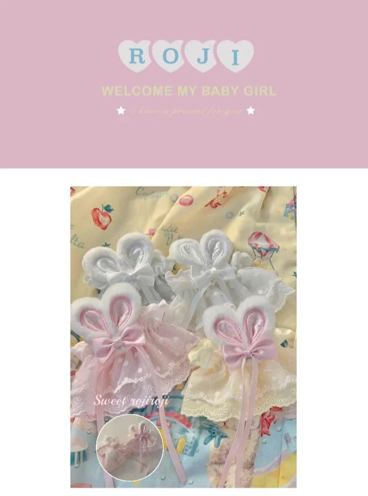 Roji roji - Cute Lolita Bunny Ears Cuffs Lace Summer Butterfly Hand Sleeves - Image 15