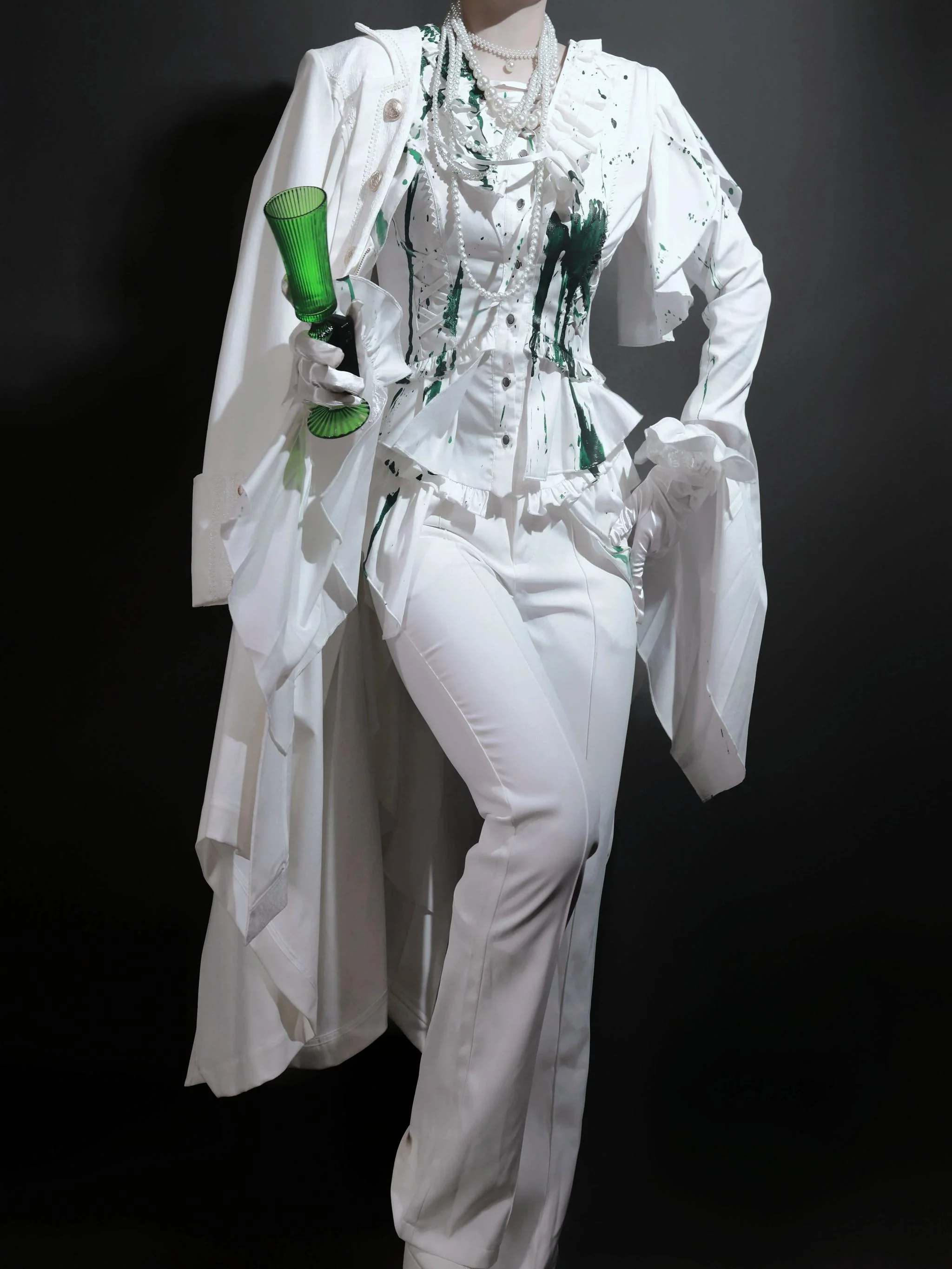 Echo of Deep Sea - Satin Ouji Lolita Trailing Blouse, Solid or Blood Stain Style - Image 13