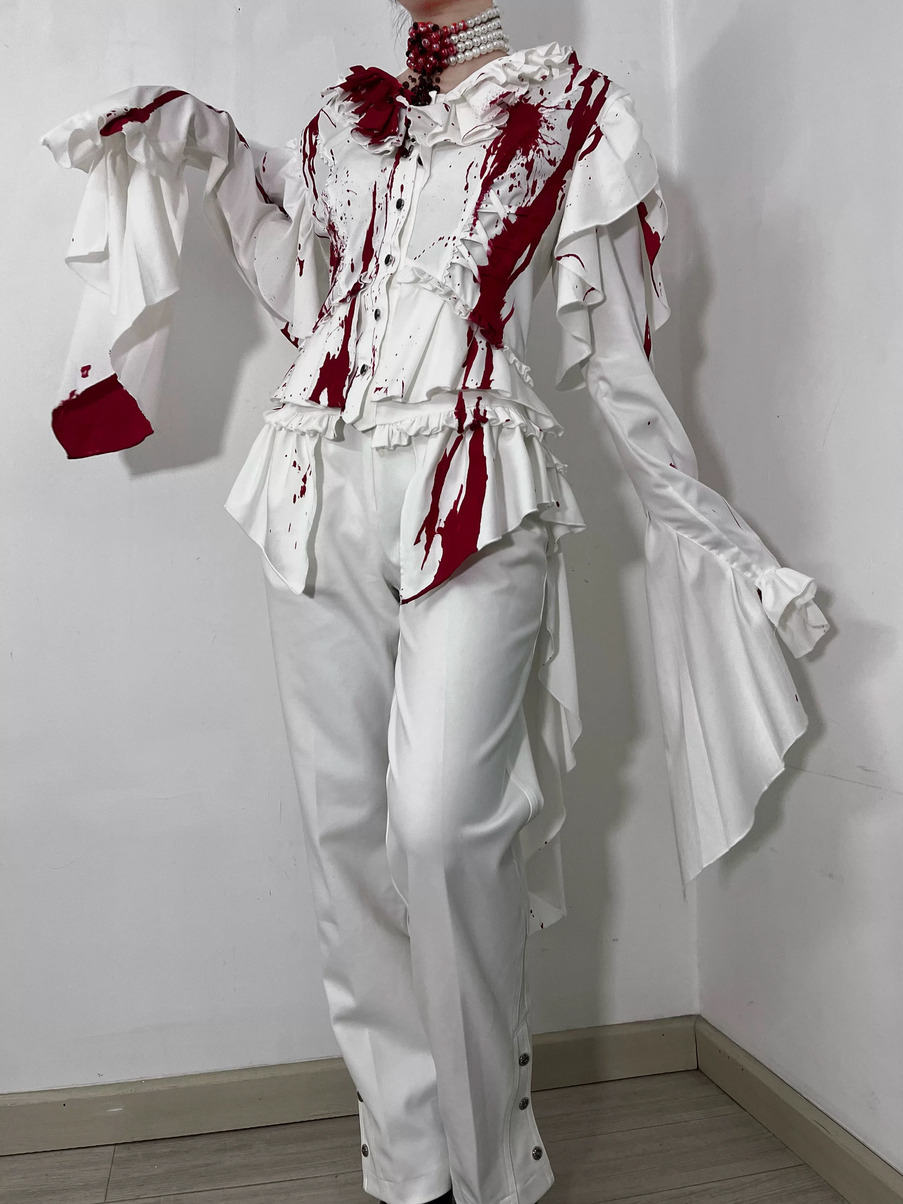 Echo of Deep Sea - Satin Ouji Lolita Trailing Blouse, Solid or Blood Stain Style - Image 25
