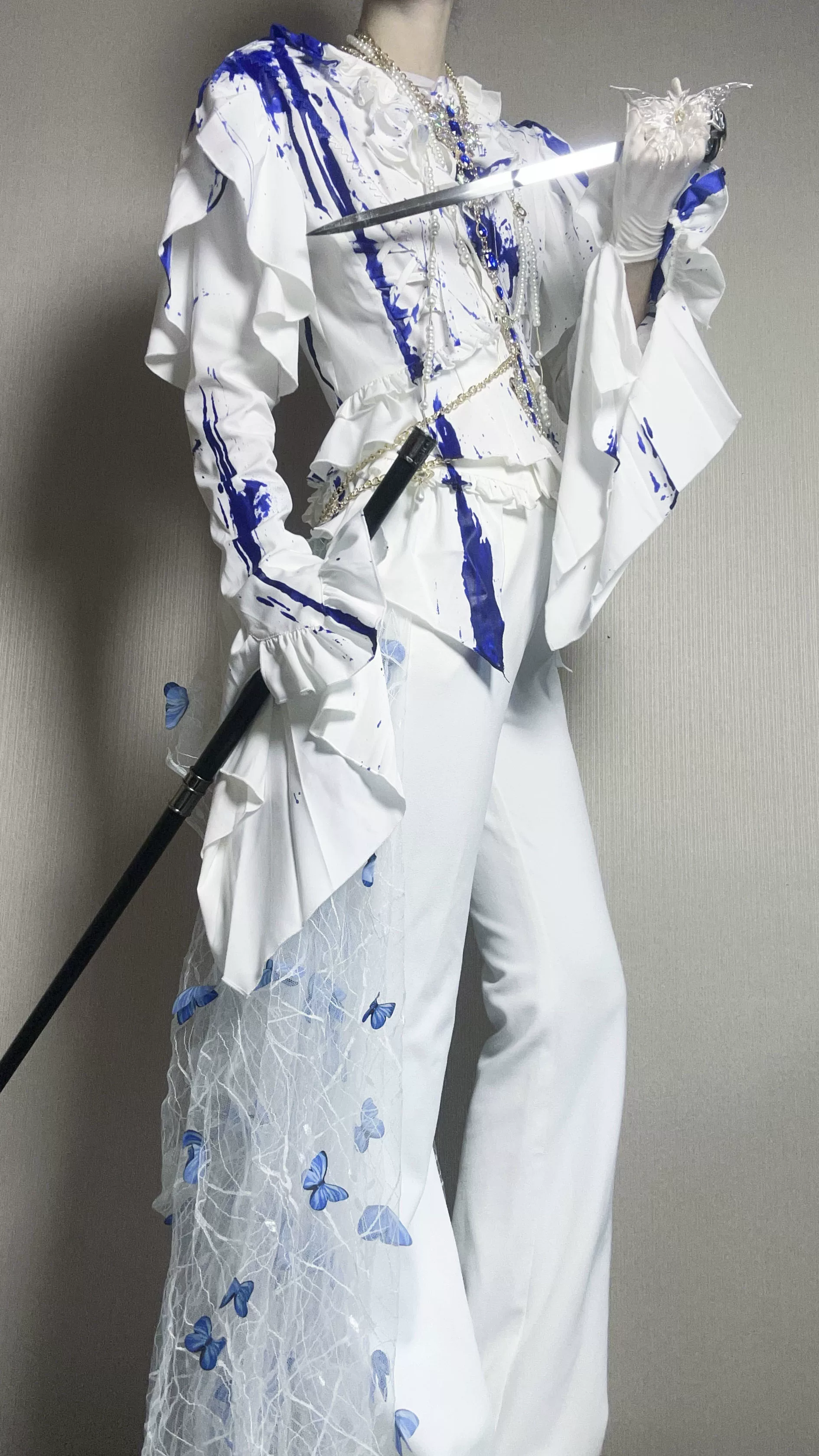 Echo of Deep Sea - Satin Ouji Lolita Trailing Blouse, Solid or Blood Stain Style - Image 26