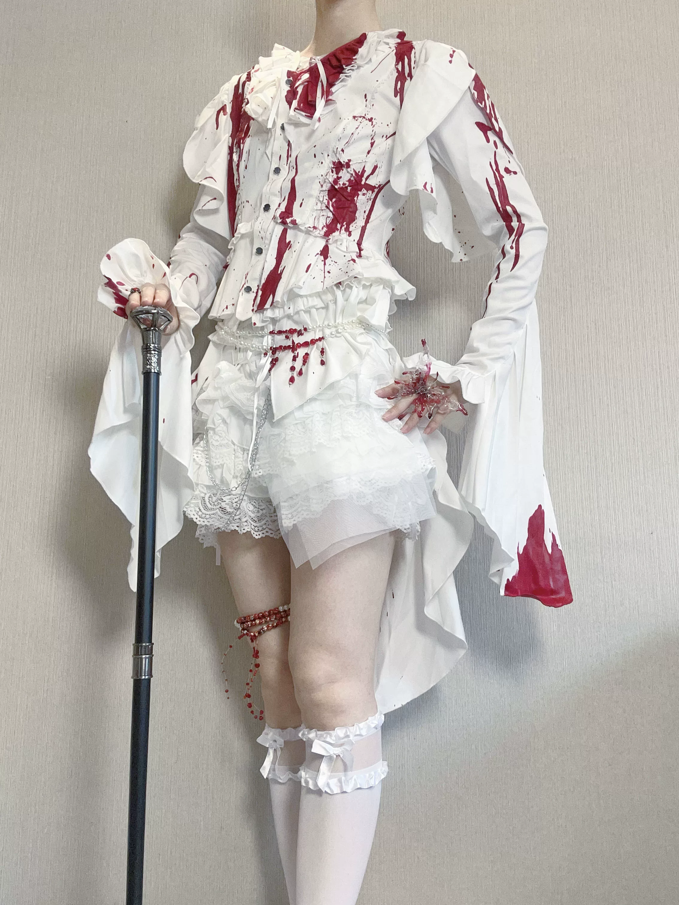 Echo of Deep Sea - Satin Ouji Lolita Trailing Blouse, Solid or Blood Stain Style - Image 9