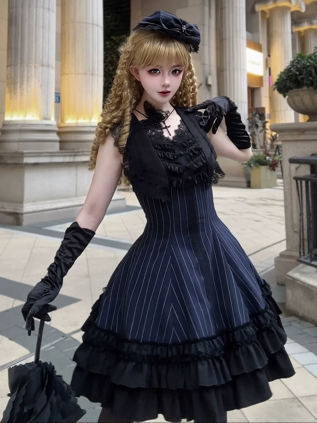 Six-Panel Gothic Lolita JSK Dress, Tiered Ruffles - Image 3