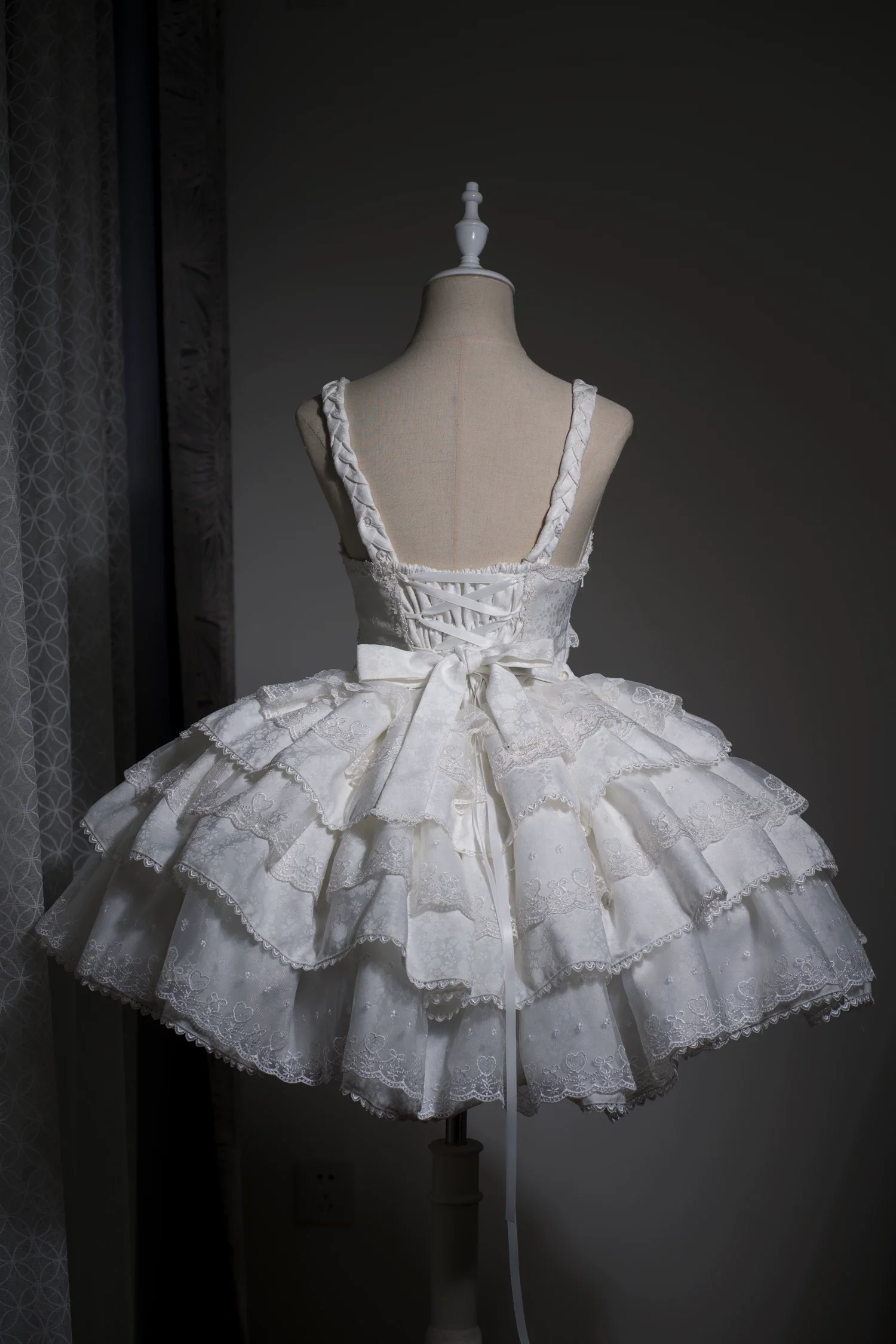 Mori Isle - Solid Gothic Lolita JSK Dress, Embroidered Lace - Image 2