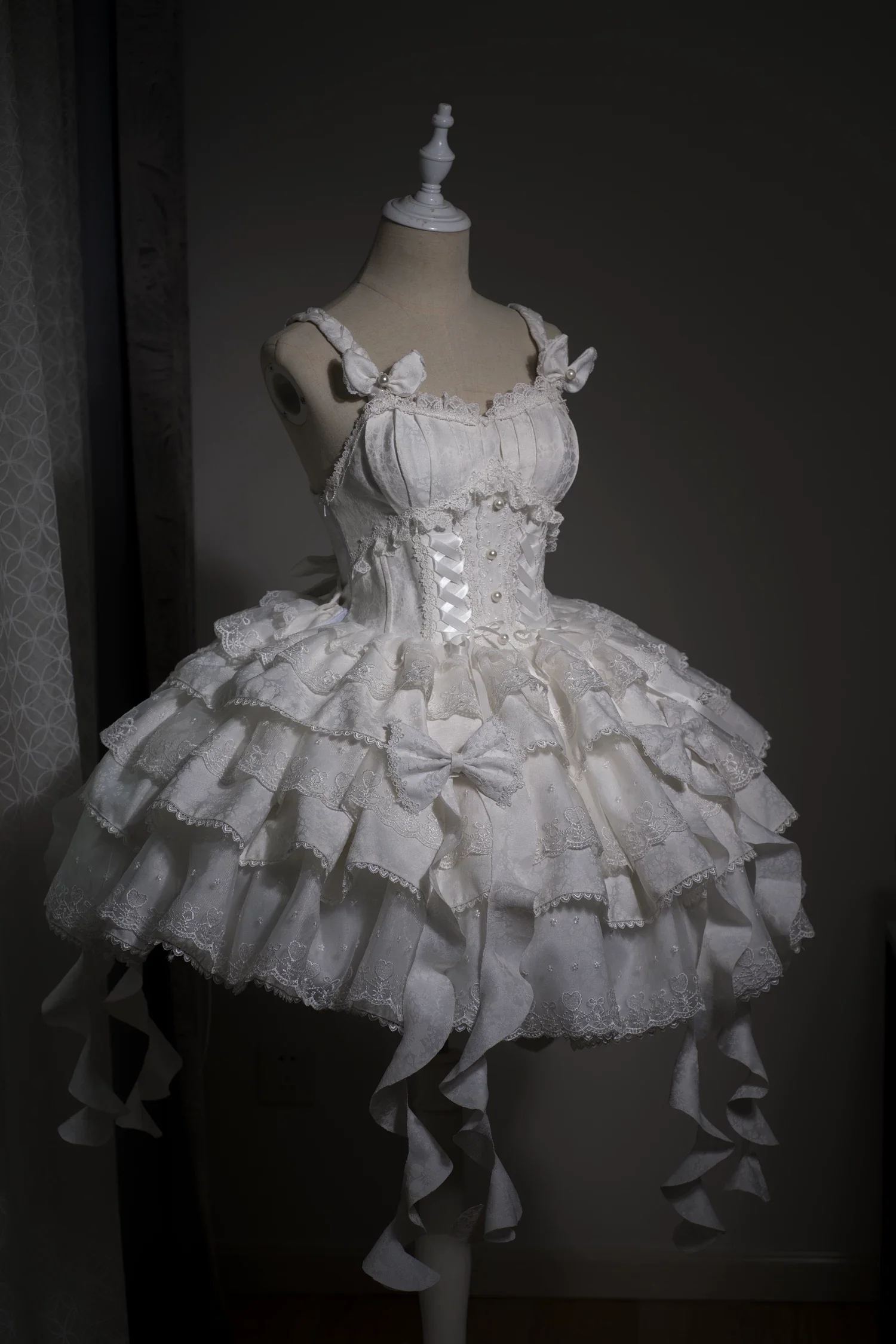 Mori Isle - Solid Gothic Lolita JSK Dress, Embroidered Lace - Image 22