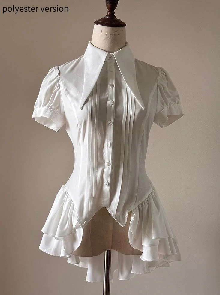 FlowerFairyDaily - Midnight Prayer - Solid Lolita Shirt with Flowing Tiered Back Hem - Image 16