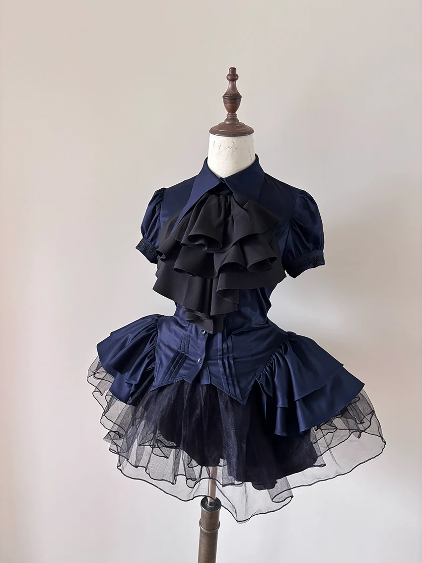 FlowerFairyDaily - Midnight Prayer - Solid Lolita Shirt with Flowing Tiered Back Hem - Image 39