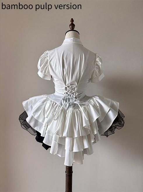FlowerFairyDaily - Midnight Prayer - Solid Lolita Shirt with Flowing Tiered Back Hem - Image 44