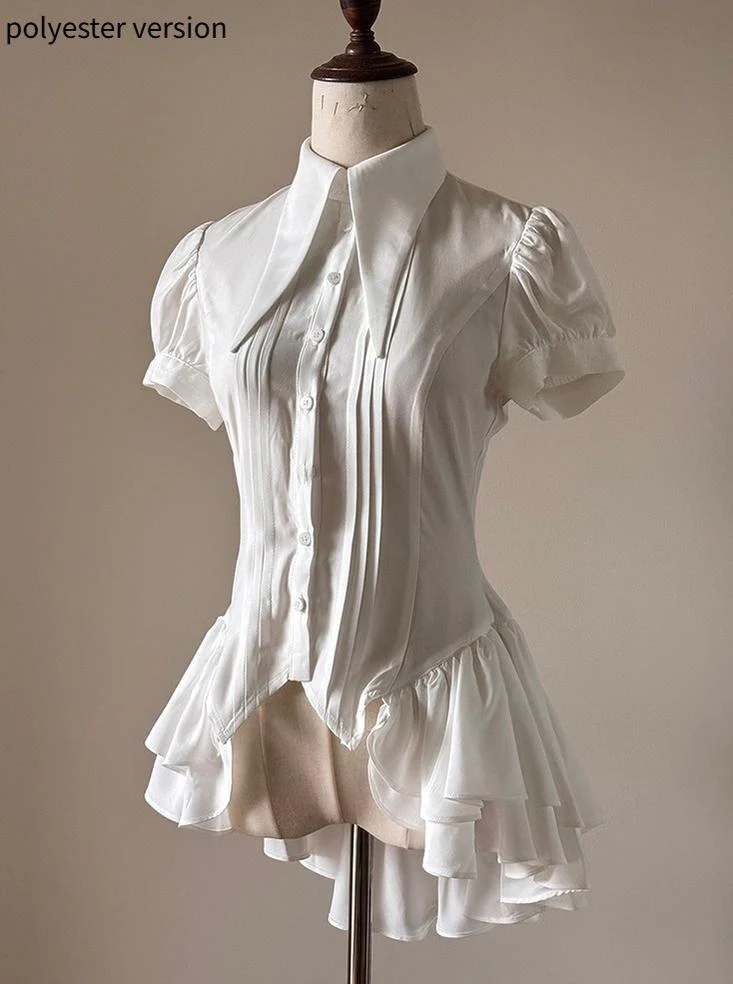 FlowerFairyDaily - Midnight Prayer - Solid Lolita Shirt with Flowing Tiered Back Hem - Image 51