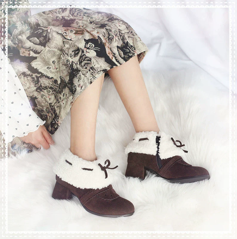 Spring Day Lolita - Kawaii Lolita Winter Multicolor Ankle Boots - Image 9