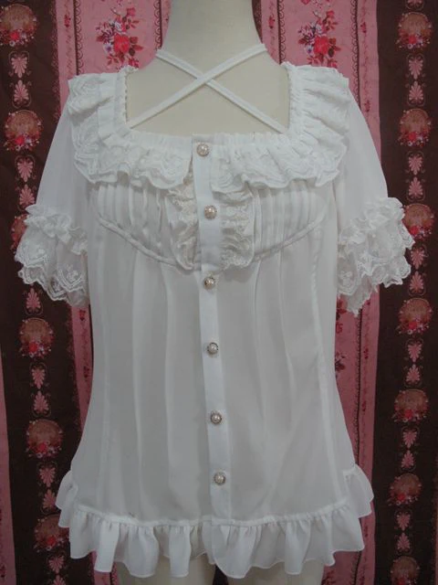 Square Collar Chiffon Lolita Loose Blouse - Image 3