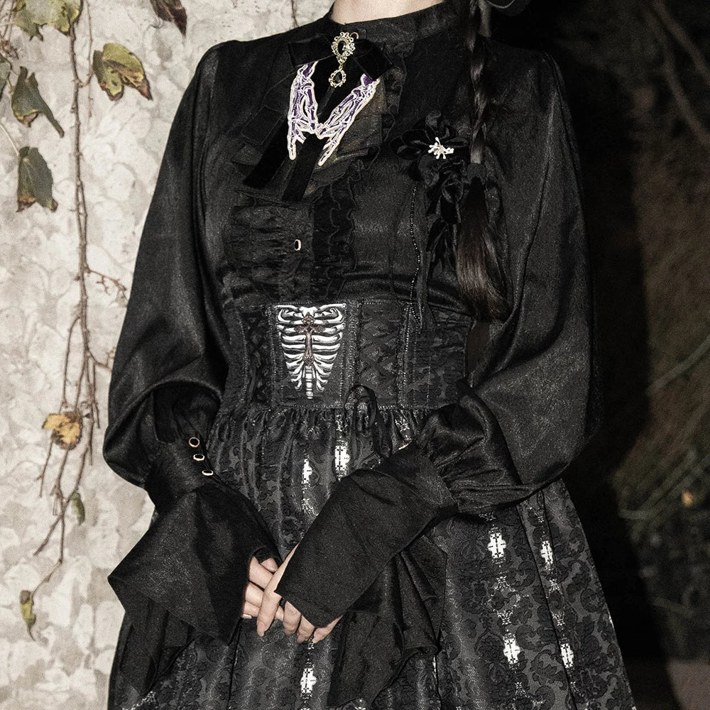 Moonnight Return - Stand Collar Ouji Lolita Shirt, Irregular Cuffs - Image 12