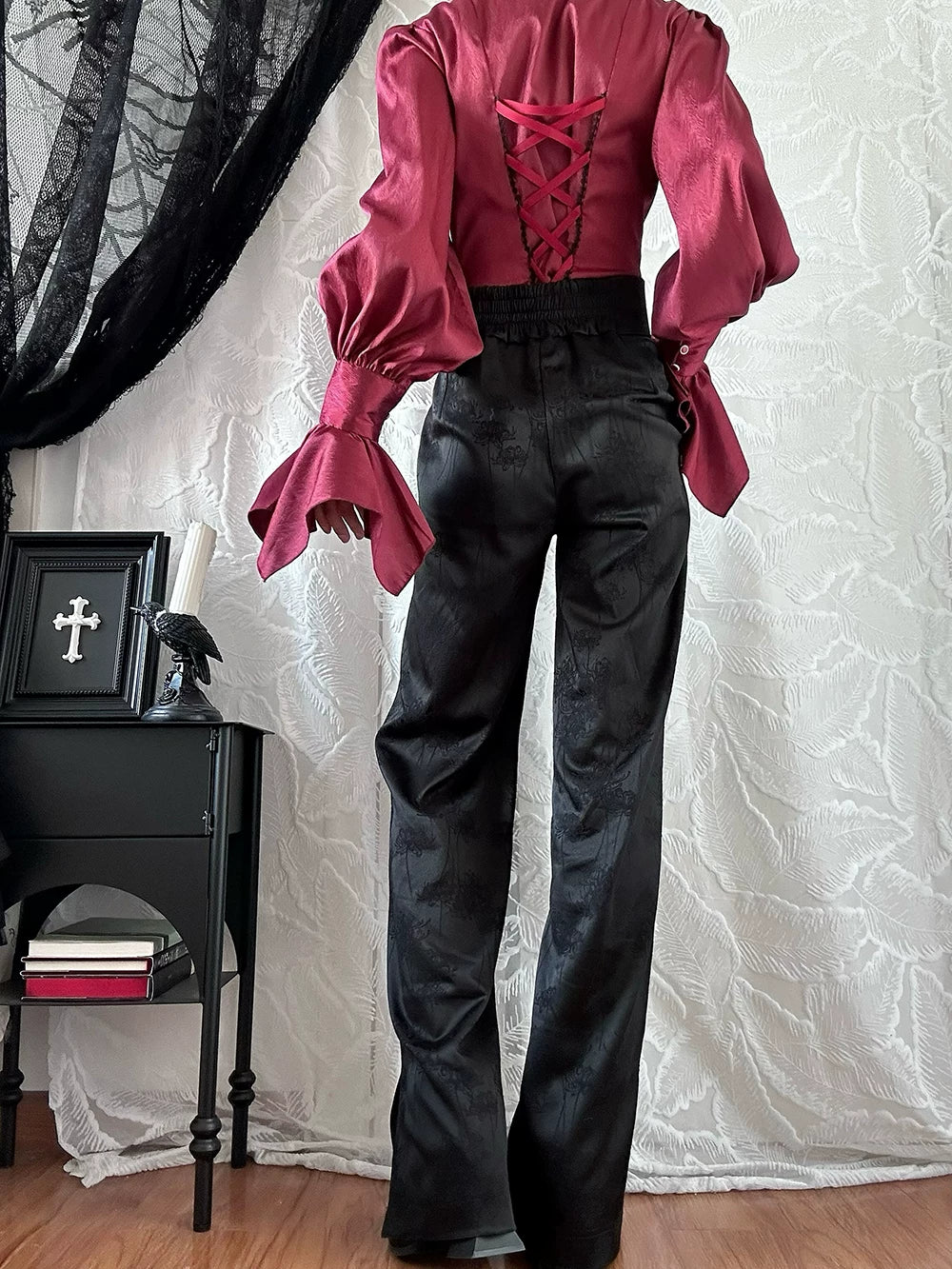 Moonnight Return - Stand Collar Ouji Lolita Shirt, Irregular Cuffs - Image 2