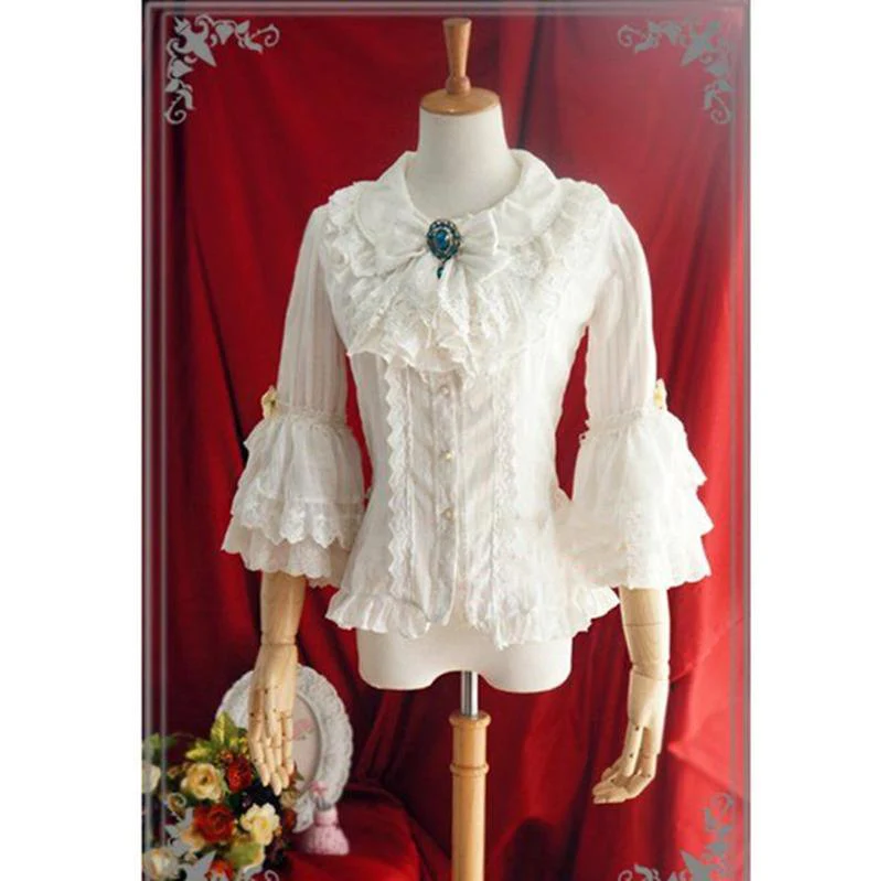 Flower Wedding White Dark Blue Blouse - Image 2