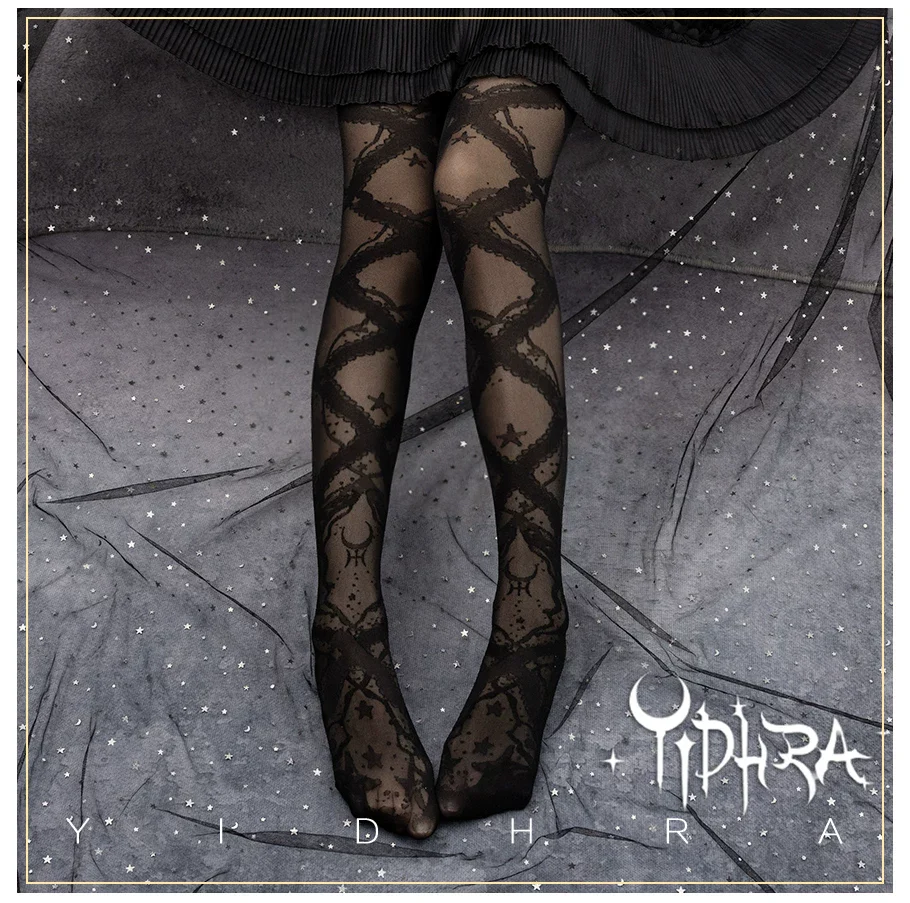 Stretchy Lolita Summer Lace Ribbon Printed Pantyhose - Image 3