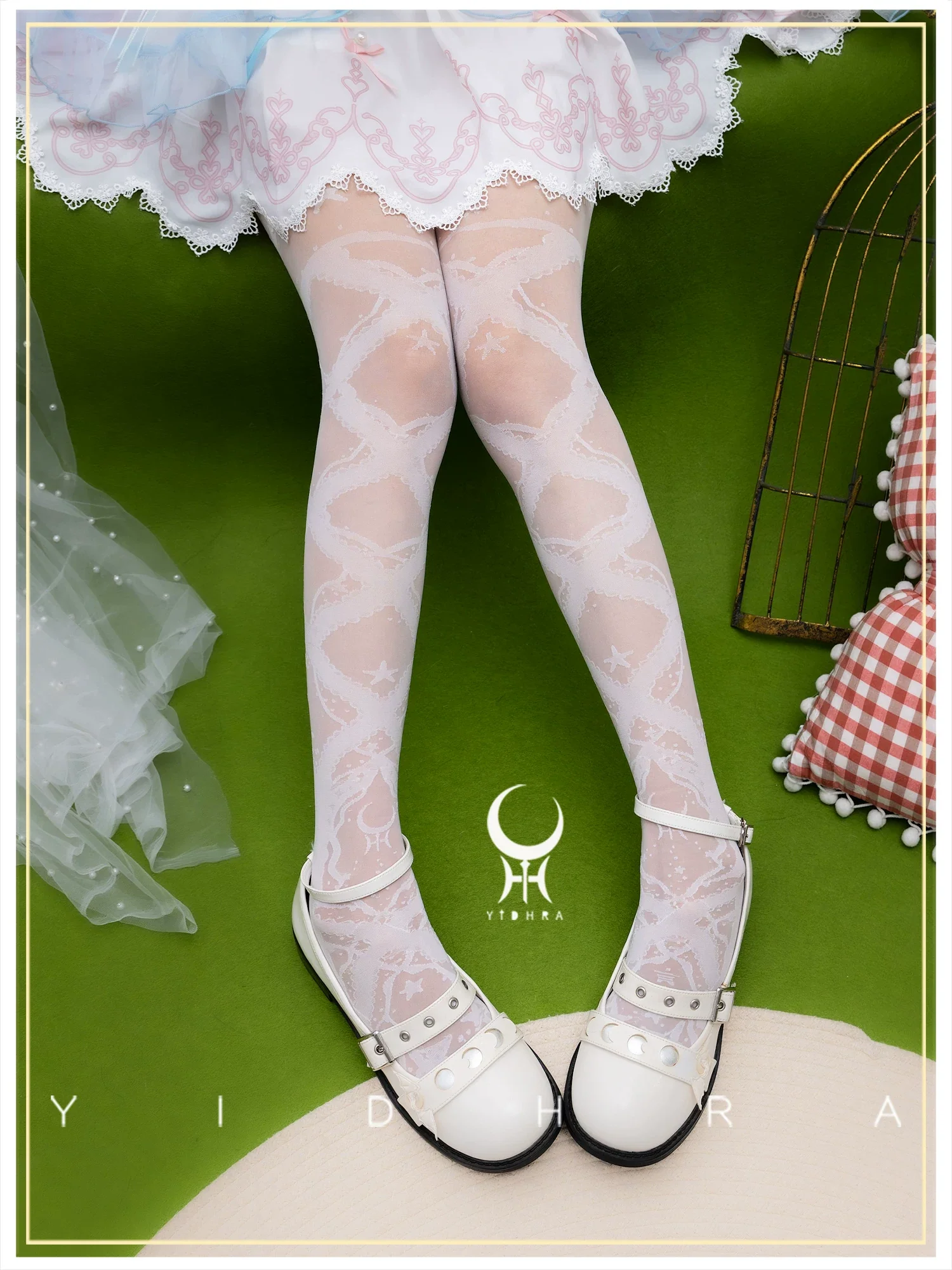 Stretchy Lolita Summer Lace Ribbon Printed Pantyhose - Image 4