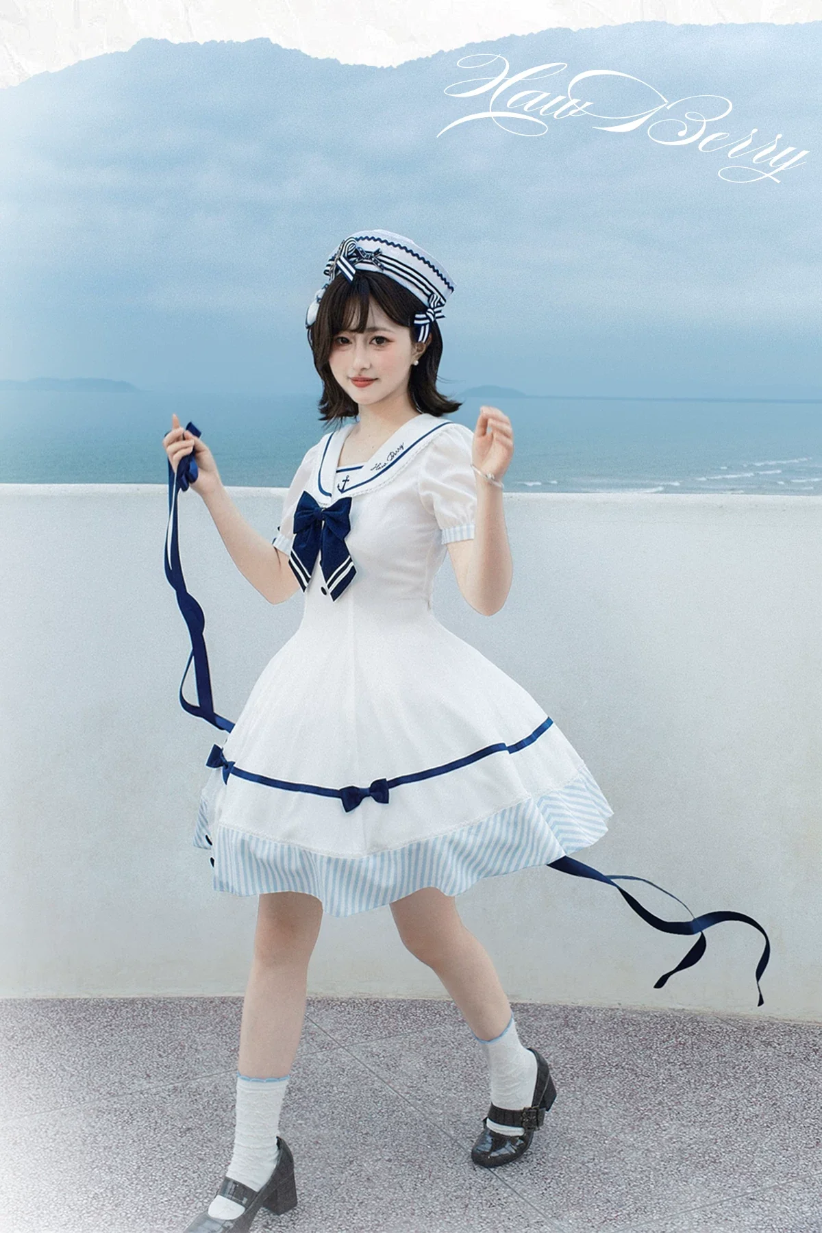 Little Sea Breeze - Summer Sailor Lolita OP Dress with Detachable Bow - Image 16