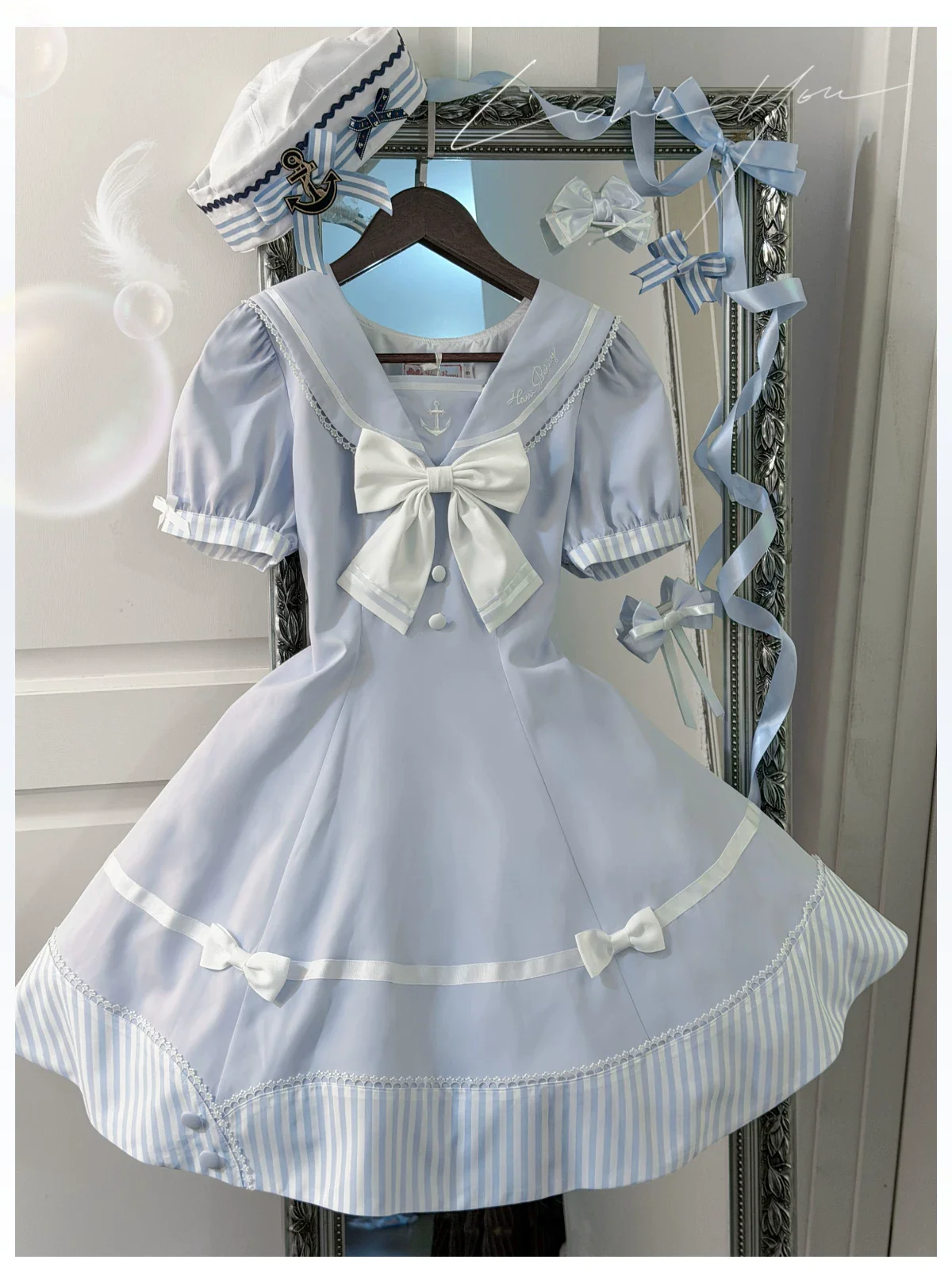 Little Sea Breeze - Summer Sailor Lolita OP Dress with Detachable Bow - Image 19