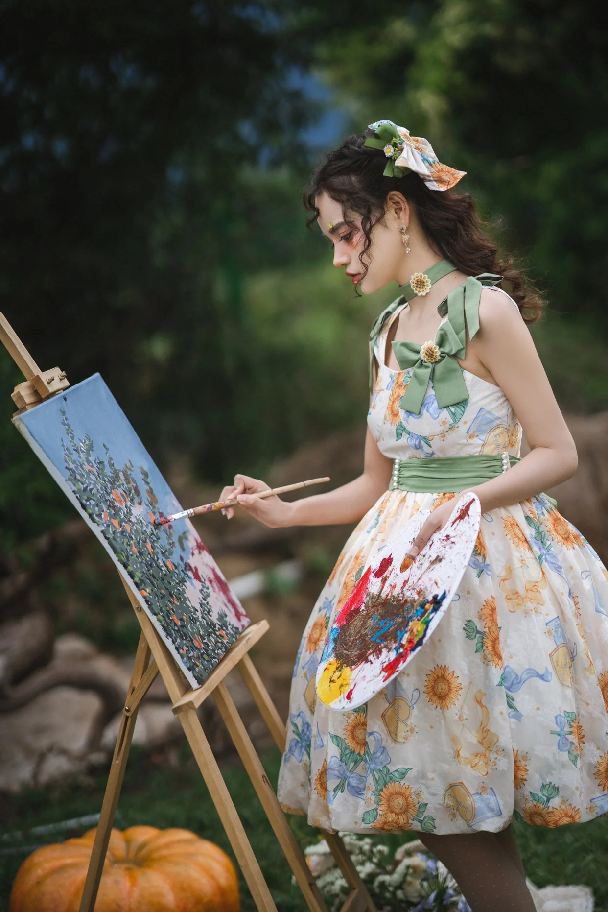 Akiyama Future Studio - Sunflower Print Lolita JSK Dress in Breathable Light Fabric - Image 7