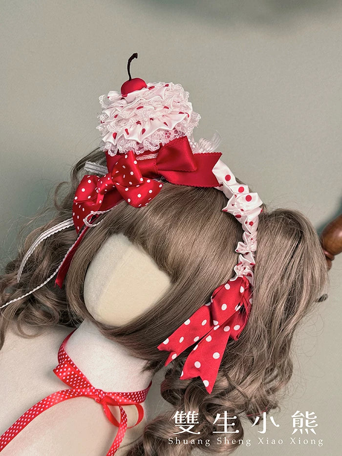 Shuang Sheng Xiao Xiong - Bite The Cake - Sweet Lolita Accessories, Red & White Polka Dots - Image 18