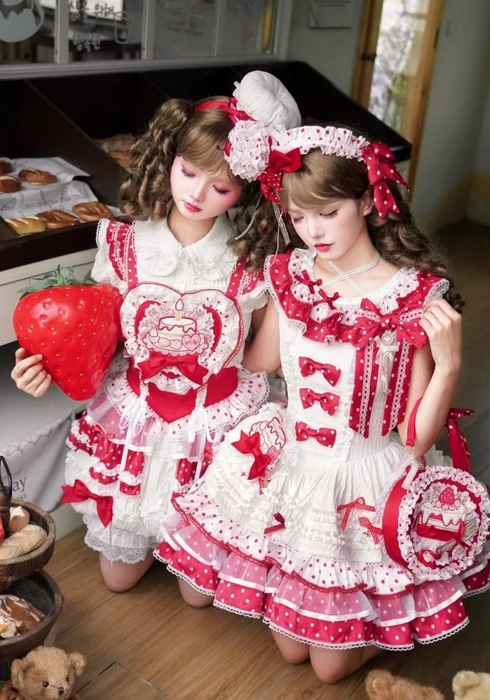 Shuang Sheng Xiao Xiong - Bite The Cake - Sweet Lolita Accessories, Red & White Polka Dots - Image 23