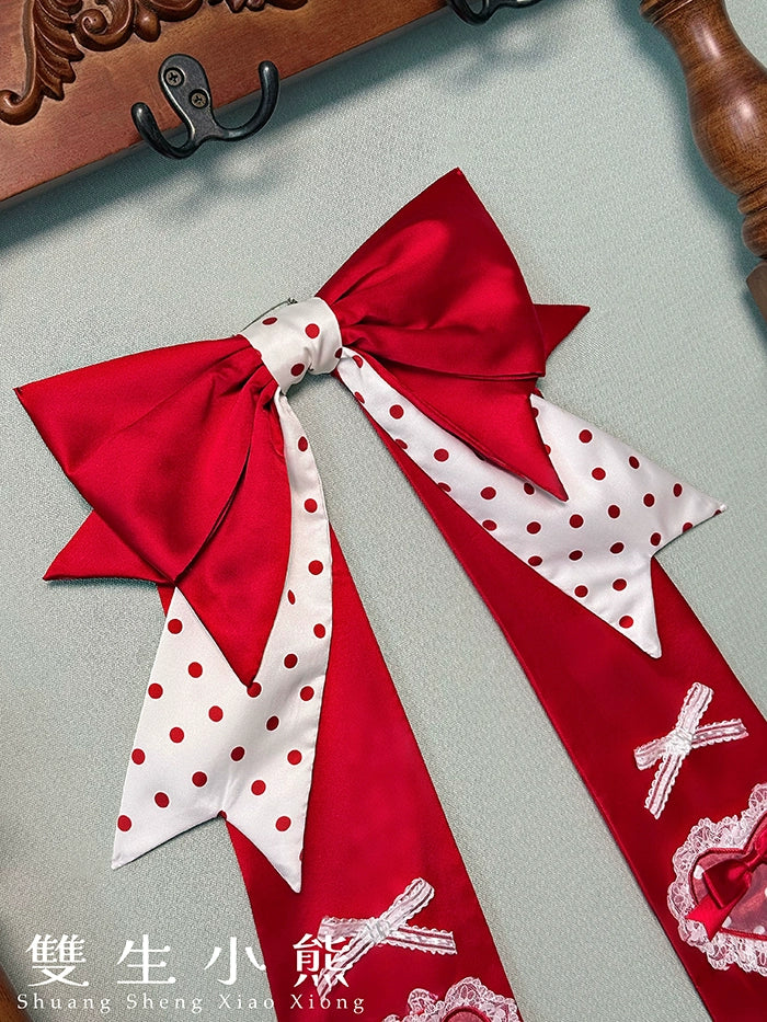 Shuang Sheng Xiao Xiong - Bite The Cake - Sweet Lolita Accessories, Red & White Polka Dots - Image 43
