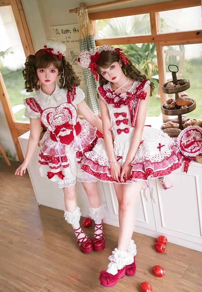 Shuang Sheng Xiao Xiong - Bite The Cake - Sweet Lolita Accessories, Red & White Polka Dots - Image 47