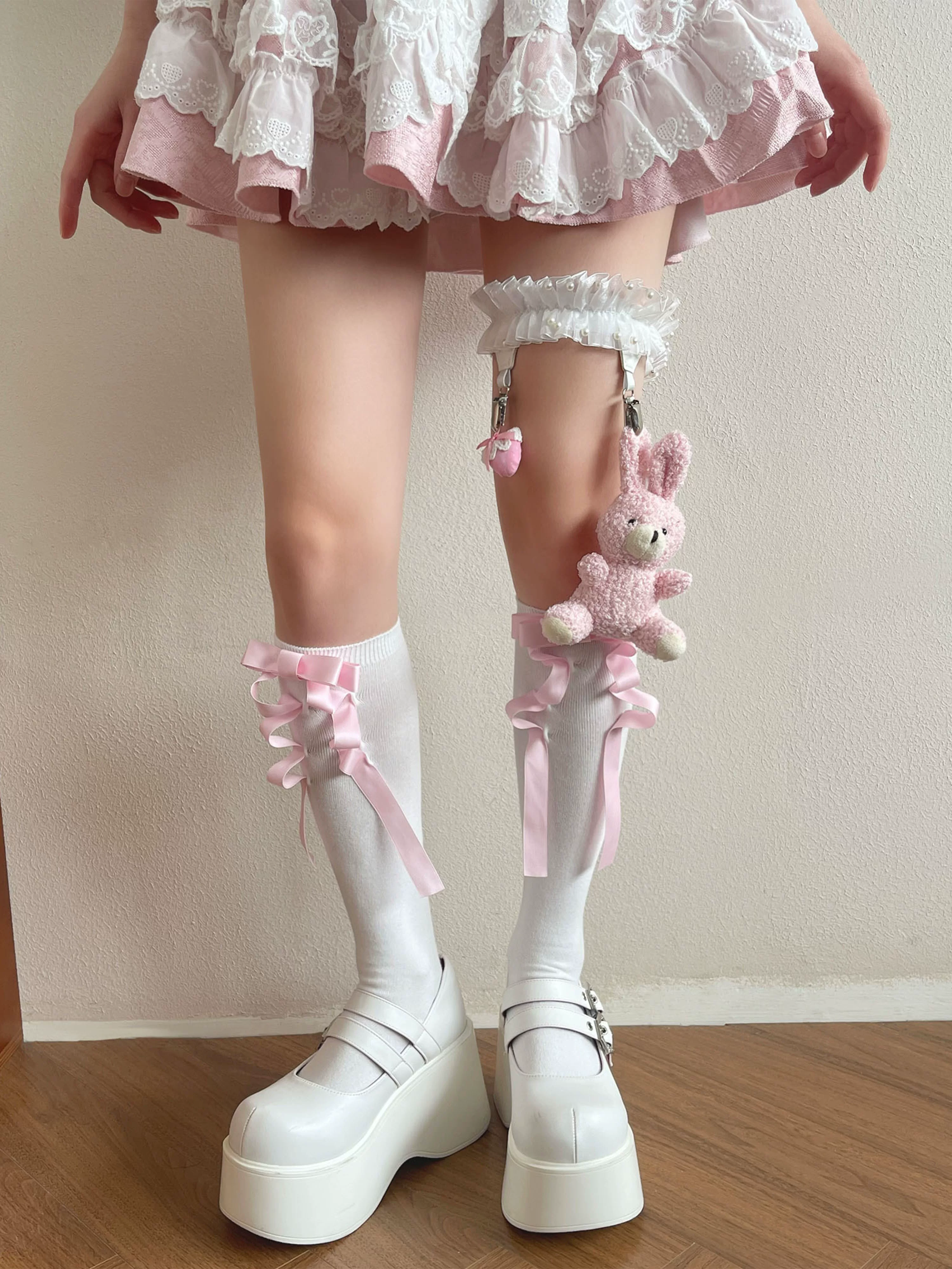 Sweet Lolita Calf Socks, Doll Leg Garter, Little Rabbit & Bows - Image 6