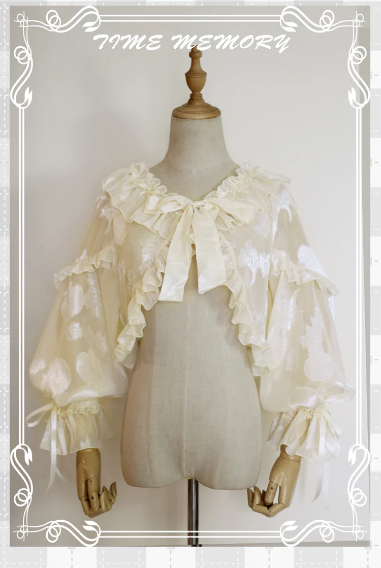 Xianbei - Sweet Lolita Chiffon Lantern Sleeve Cardigan with Bow - Image 44