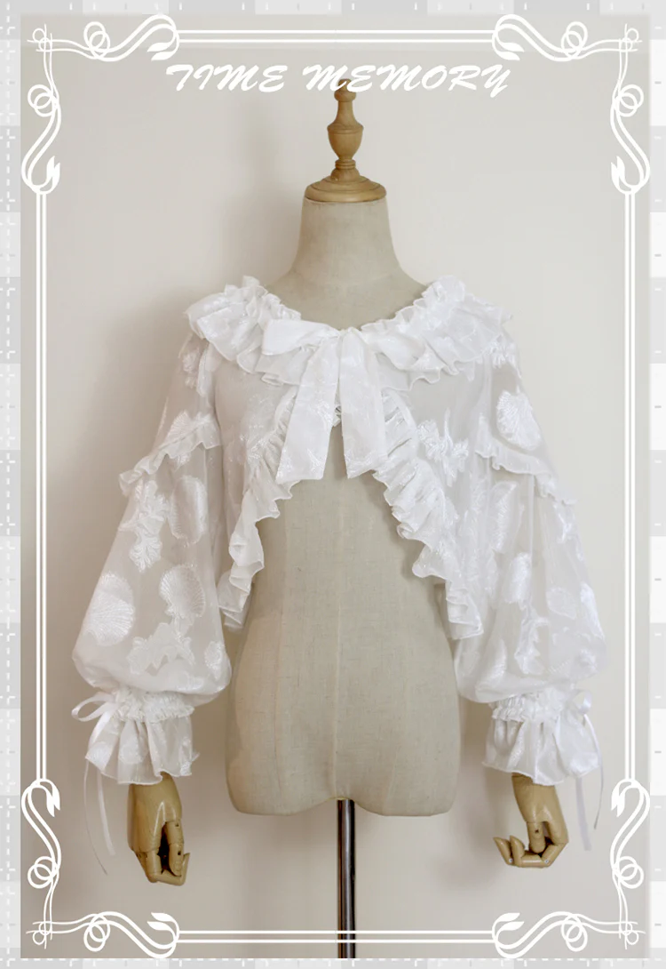 Xianbei - Sweet Lolita Chiffon Lantern Sleeve Cardigan with Bow - Image 48