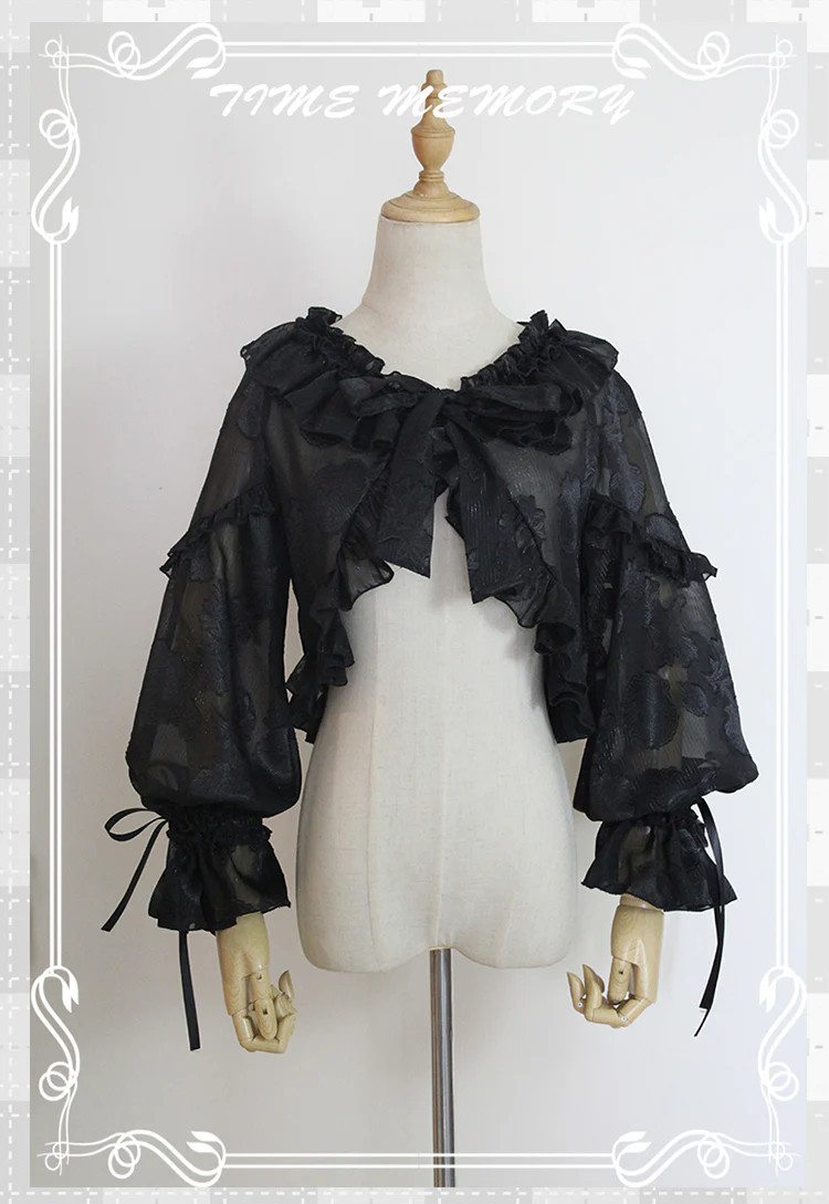 Xianbei - Sweet Lolita Chiffon Lantern Sleeve Cardigan with Bow - Image 59
