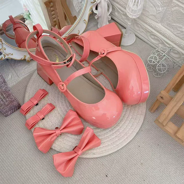 Covenant Doll - Sweet Lolita Chunky Heel Shoes, Detachable Bow - Image 11