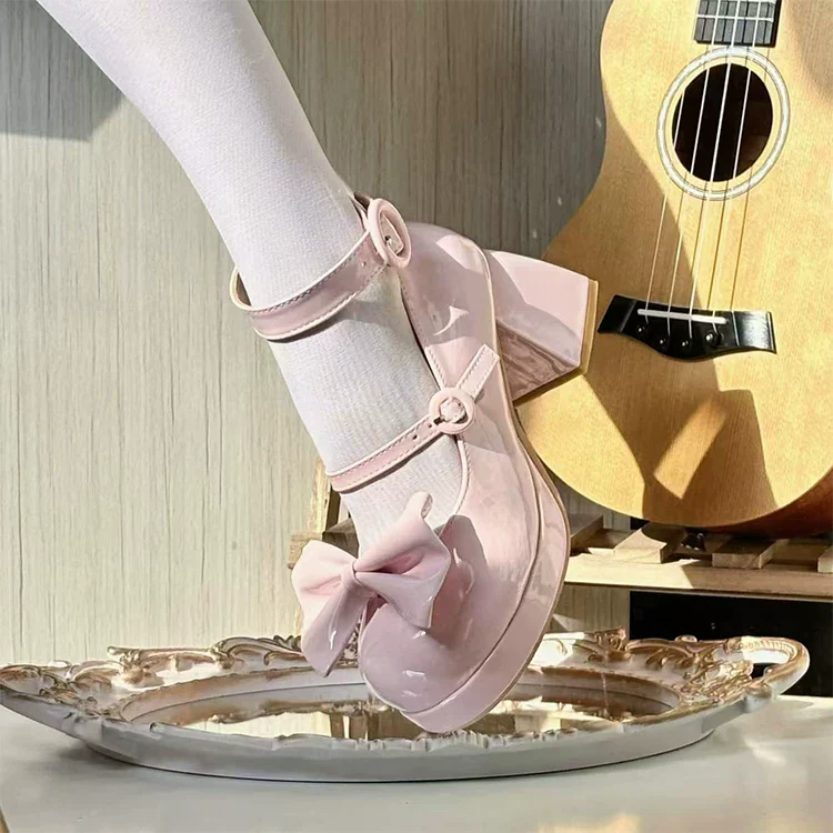 Covenant Doll - Sweet Lolita Chunky Heel Shoes, Detachable Bow - Image 12