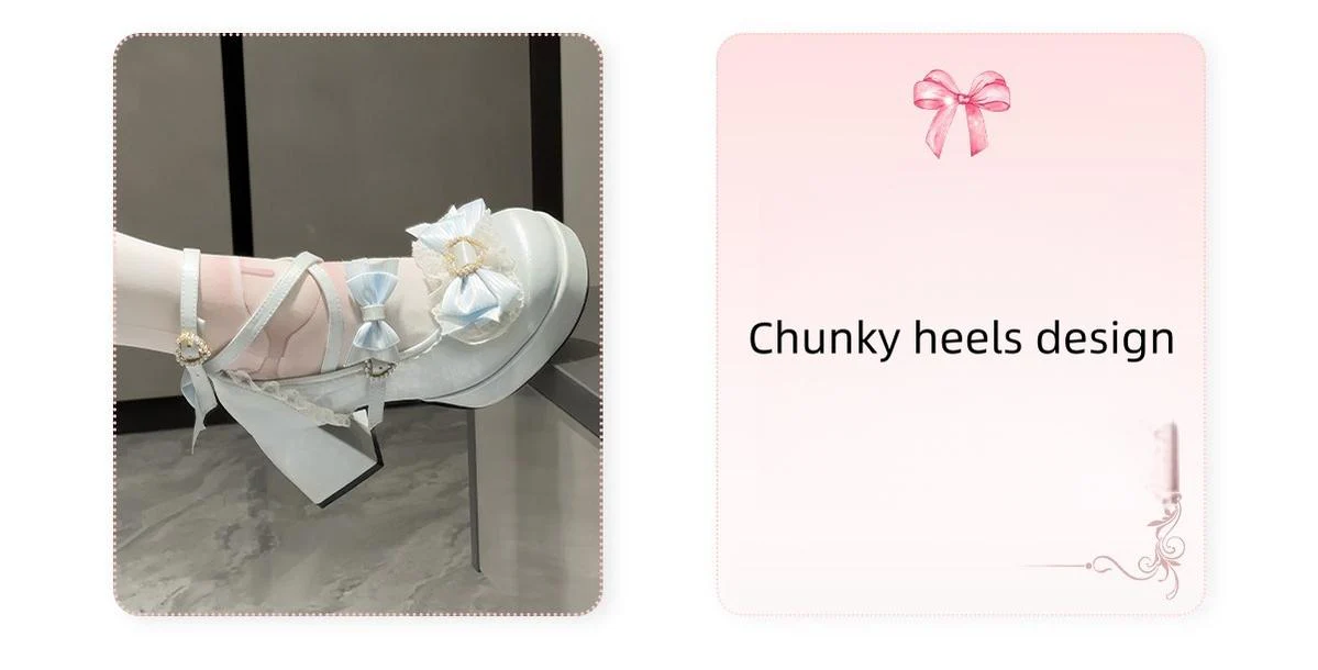 Romance of Hearts - Sweet Lolita Chunky Heeled Shoes, Pearl Heart Accents - Image 11
