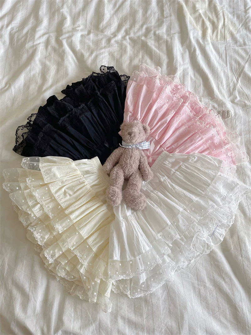 Sweet Lolita Cotton Bloomers, Lace Polka Dot Hem - Image 2